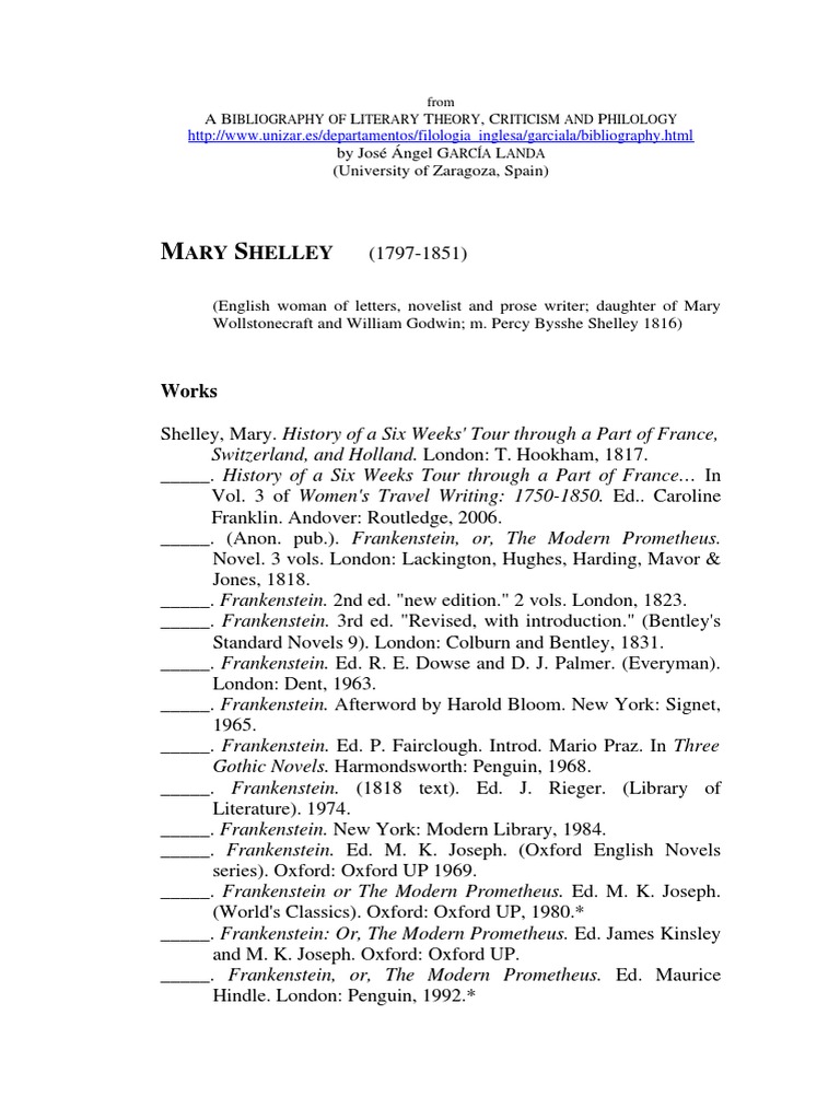 Mary shelley bibliography best sale