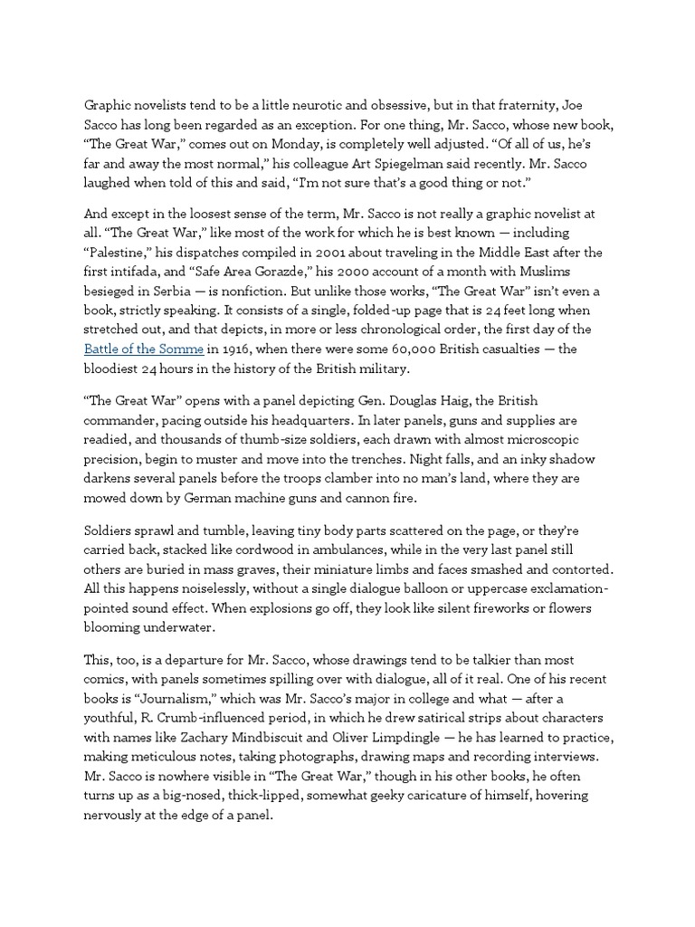Joe Sacco's "The Great War" Unfolded | PDF | World War I | Armed Conflict