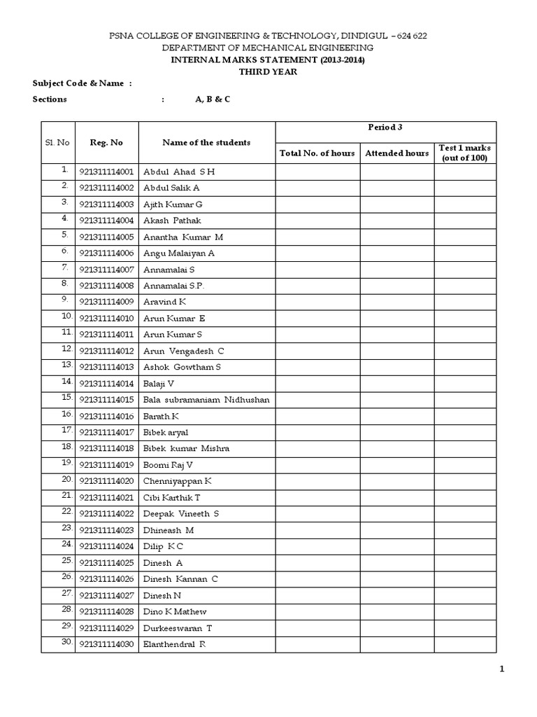 3 Rdyear Internalmarksstatement | PDF