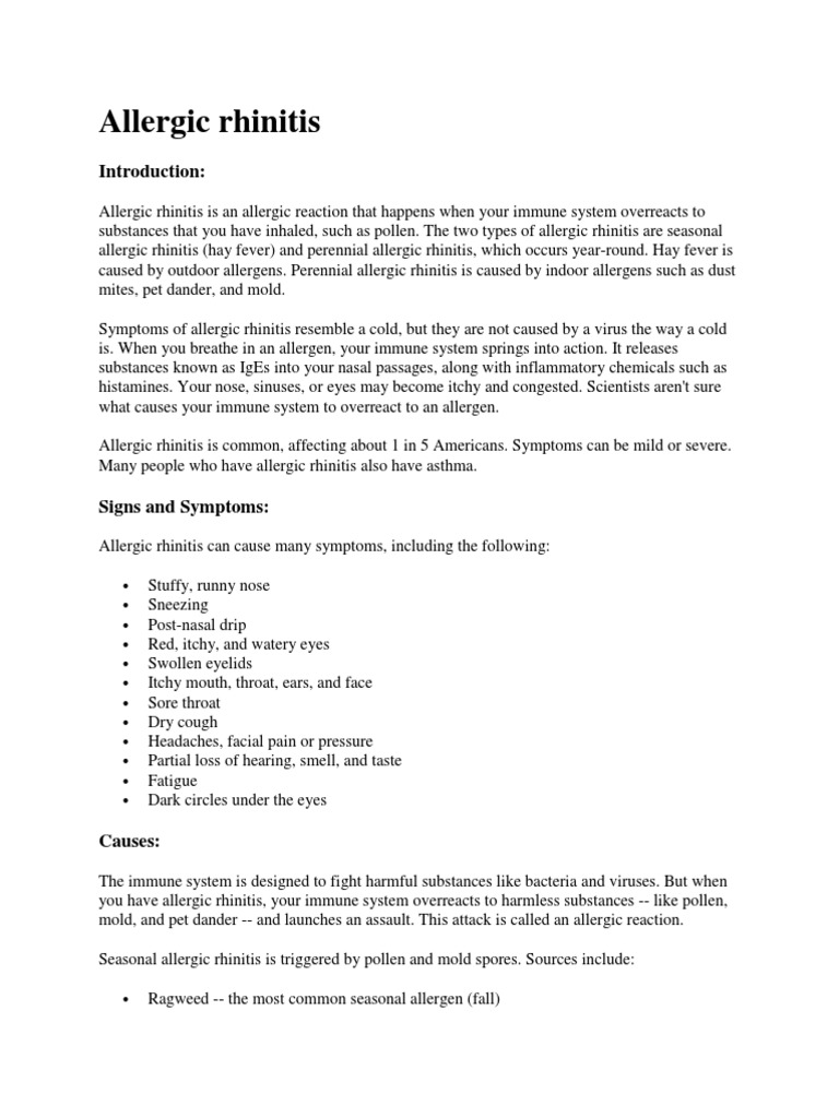 allergic rhinitis.docx | Allergen | Allergy