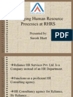 Managing Human Resourcing Processes at RHRS