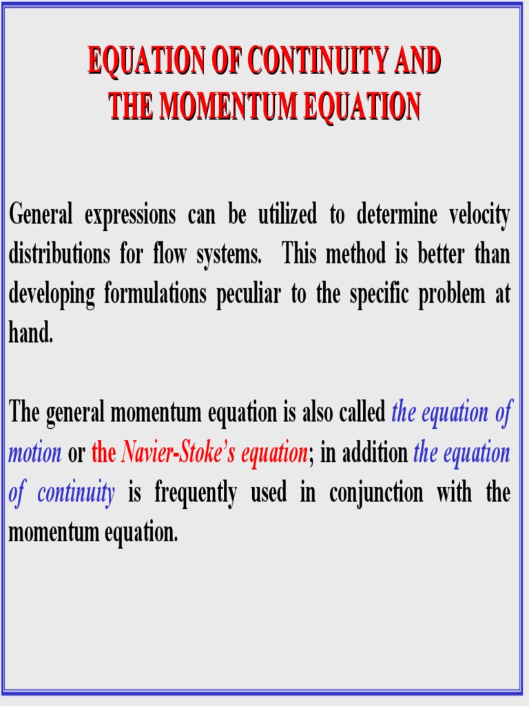 Fluid Dynamics Lecture 5 PDF | PDF | Momentum | Equations
