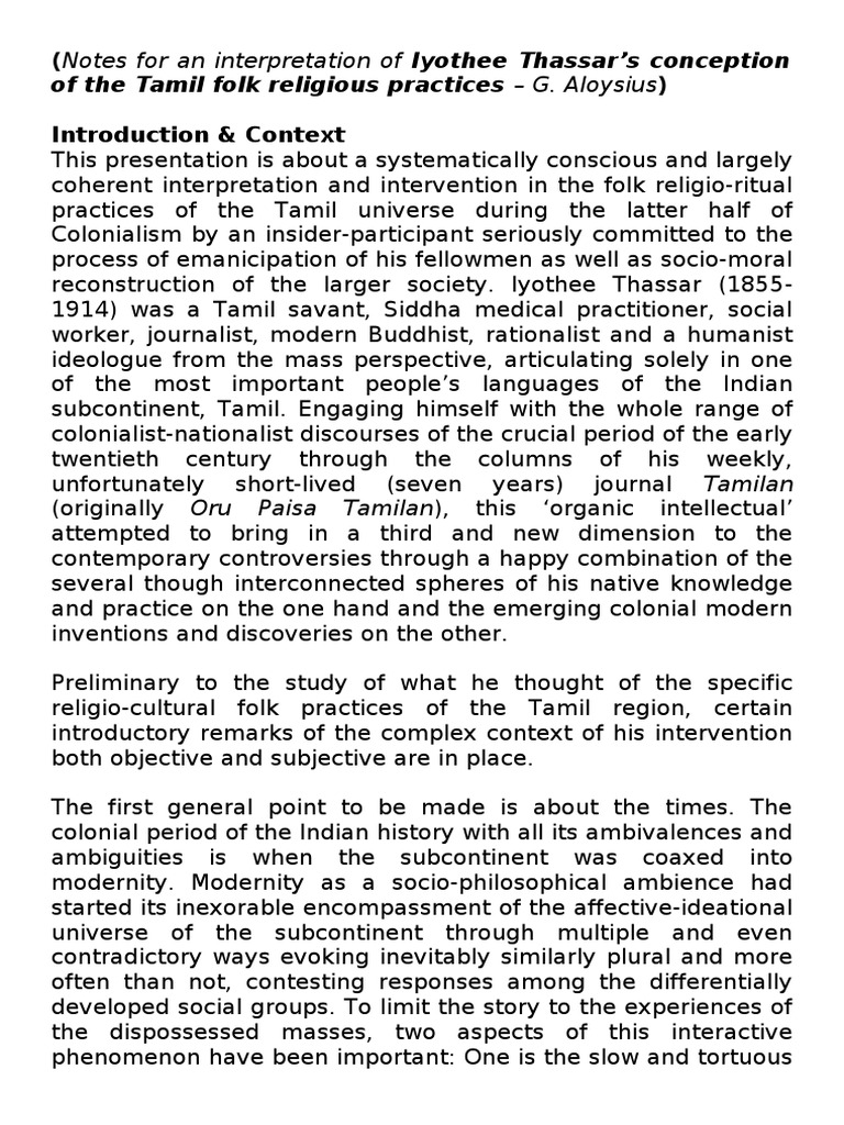 Iyothee Thassar on Tamil Folk Practices | PDF | Gautama Buddha | Racism