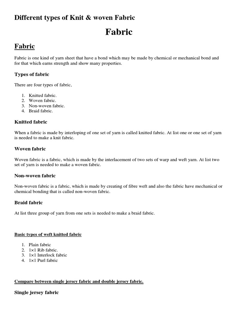 Different Types of Knit & Woven Fabric | PDF | Home & Garden