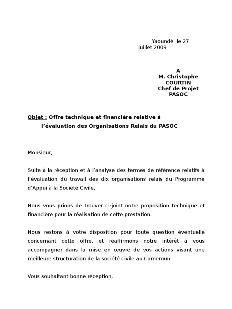 Vous En Souhaitant Bonne Réception En Anglais Lettre D'accompagnement - Pasoc | PDF | Business
