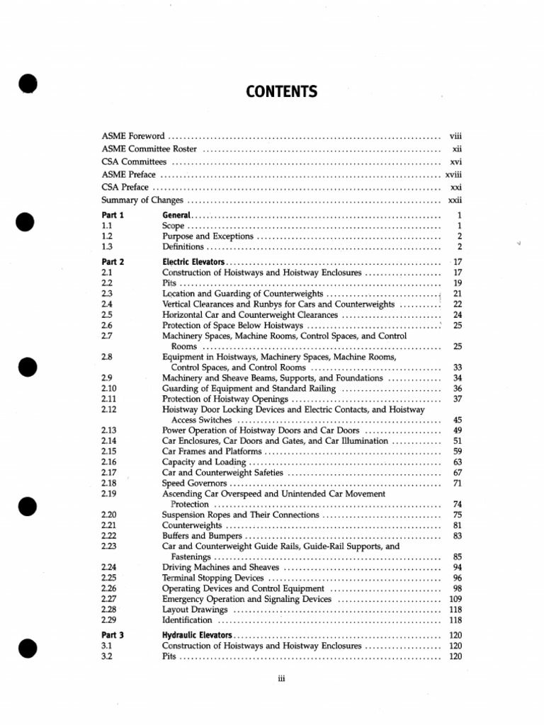 Asme a17 1 2007 contents elevator mechanical engineering