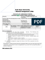 Arab Open University Tutor Marked Assignment (TMA: Faculty of Language Studies A123A/B COVER FORM (2012/2013)