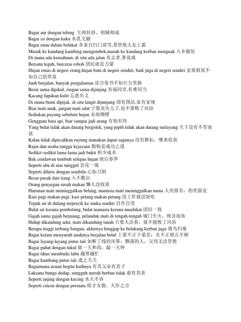 Peribahasa Bahasa Melayu in Chinese Meaning (SPM) PDF