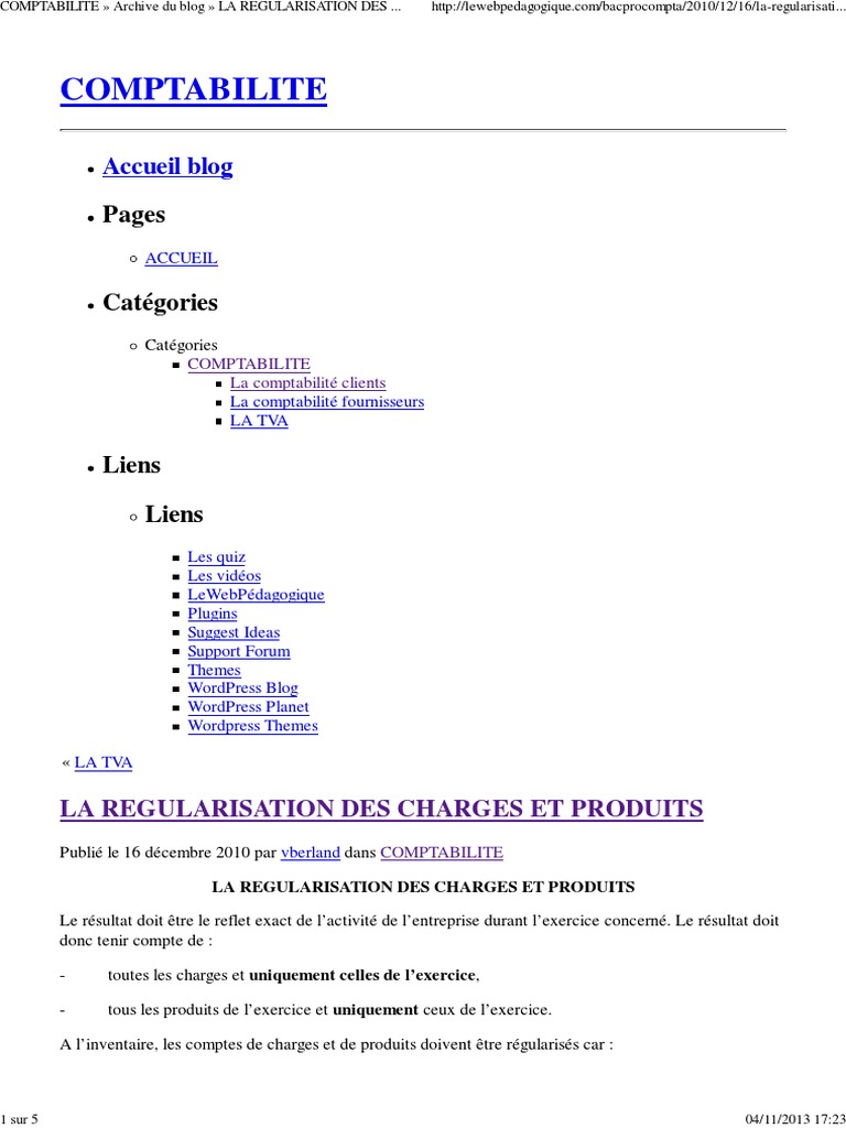 Régularisation Des Charges Et Produits Exercices Corrigés Pdf