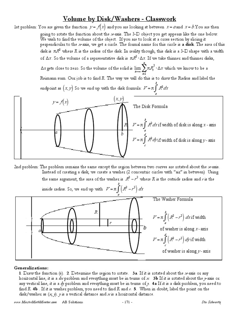 Volumes revolving around other axes homework answers picture