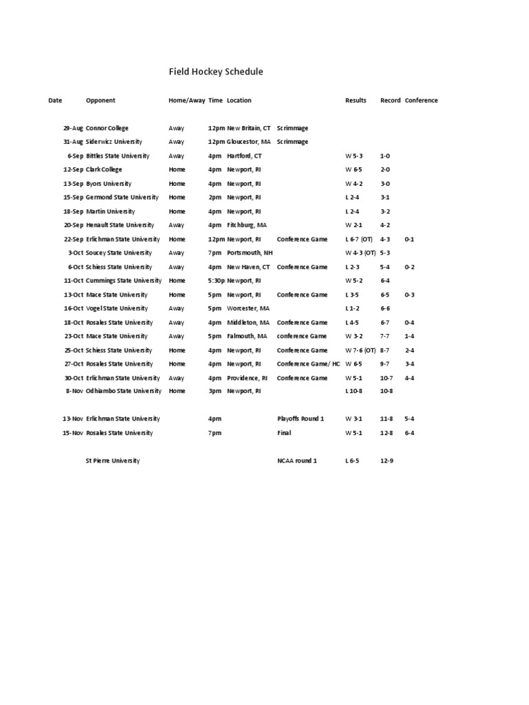 Fsu Field Hockey Schedule PDF