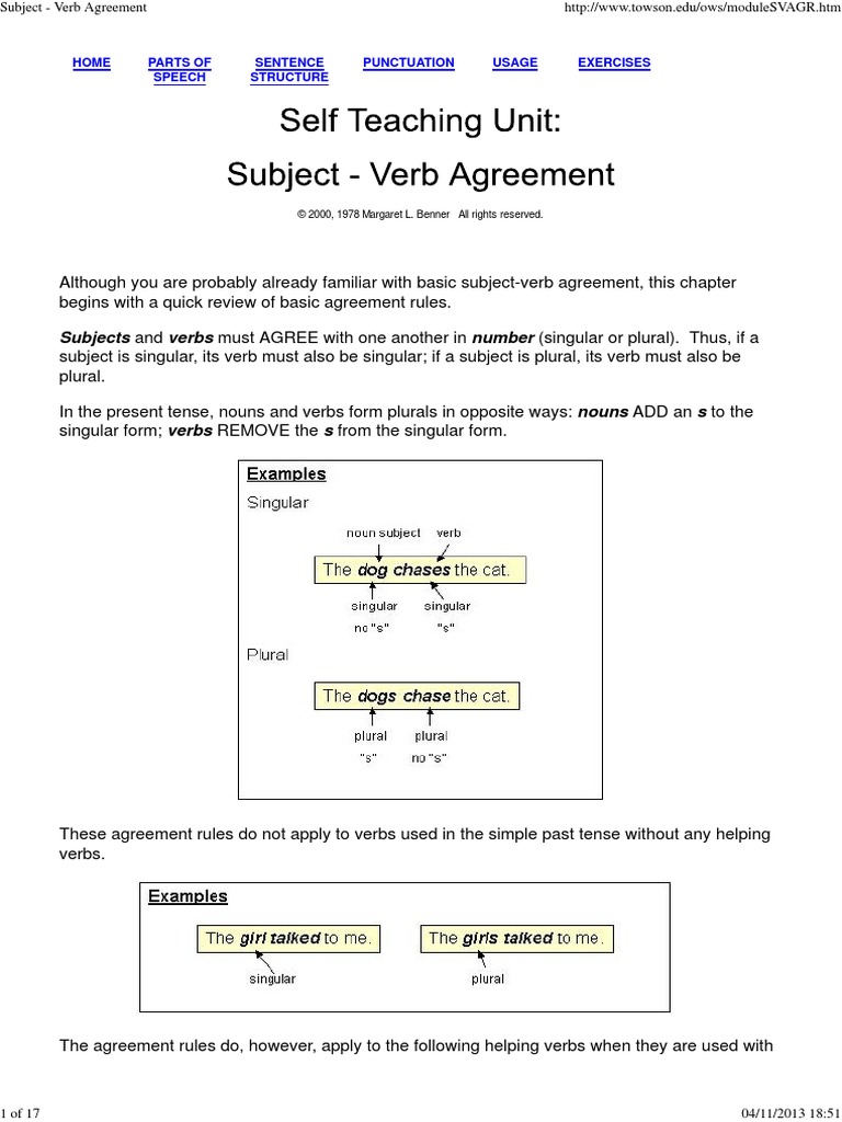 Subject - Verb Agreement PDF | PDF | Grammatical Number | Subject (Grammar)