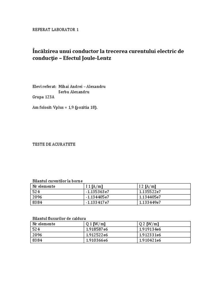 Referat Efectul Joule-Lenz | PDF