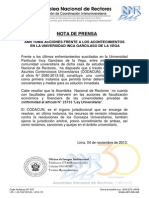 ANR TOMA ACCIONES FRENTE A LOS ACONTECIMIENTOS EN LA UNIVERSIDAD INCA GARCILASO DE LA VEGA