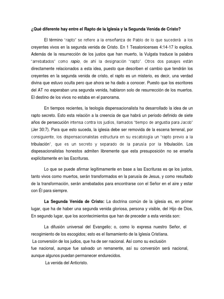 Qué diferente hay entre el Rapto de la Iglesia y la 