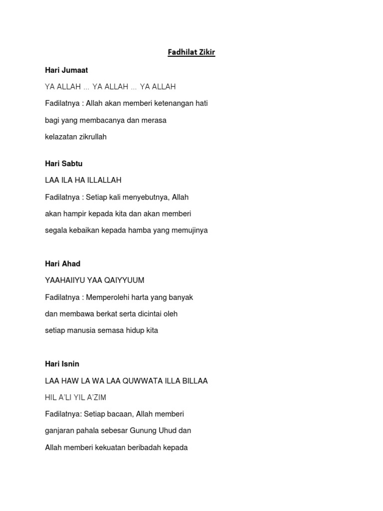 Fadhilat Zikir Pdf