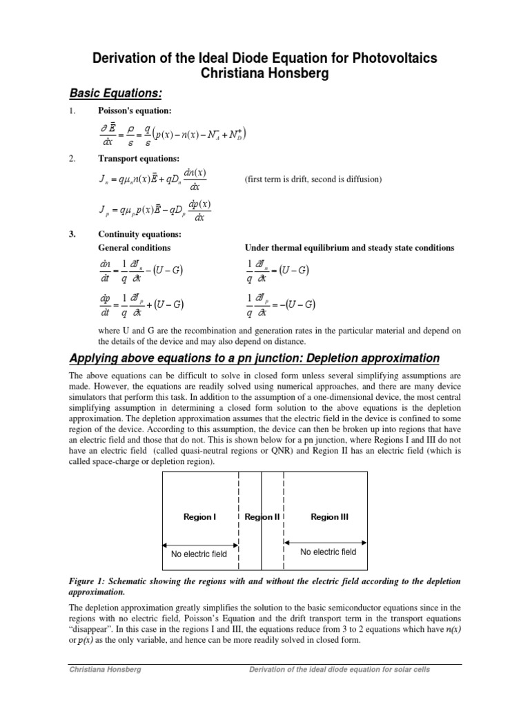 derivation of ideal diode equation PN Junction Condensed Matter