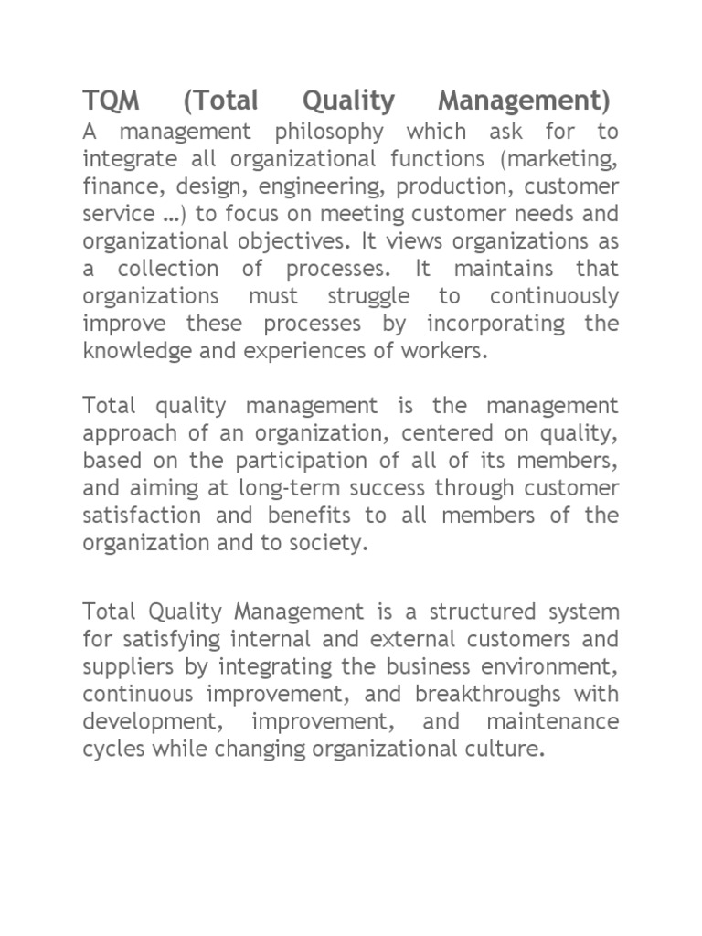 Total Quality Management Overview | PDF
