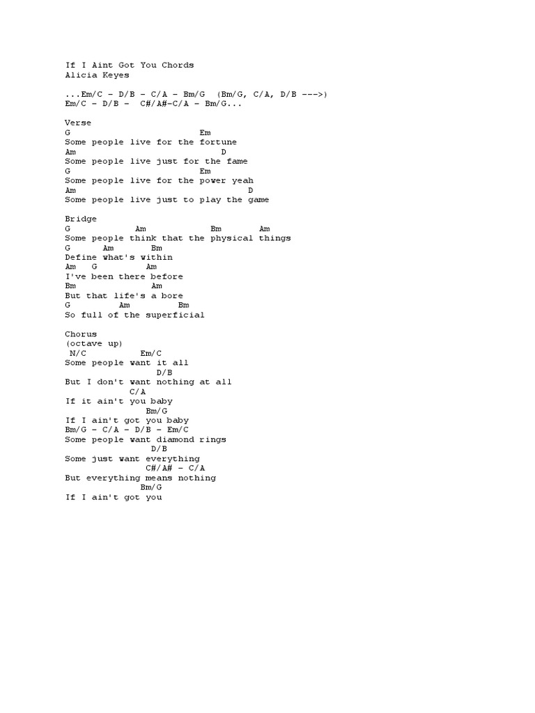 If I Aint Got You Chords
