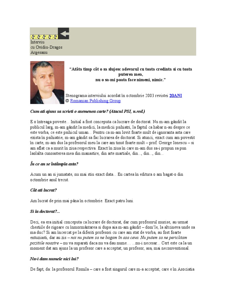 Interviu Cu Dragos Argeseanu