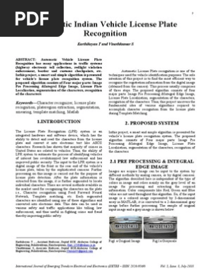 2. Automatic Indian Vehicle License Plate Recognition