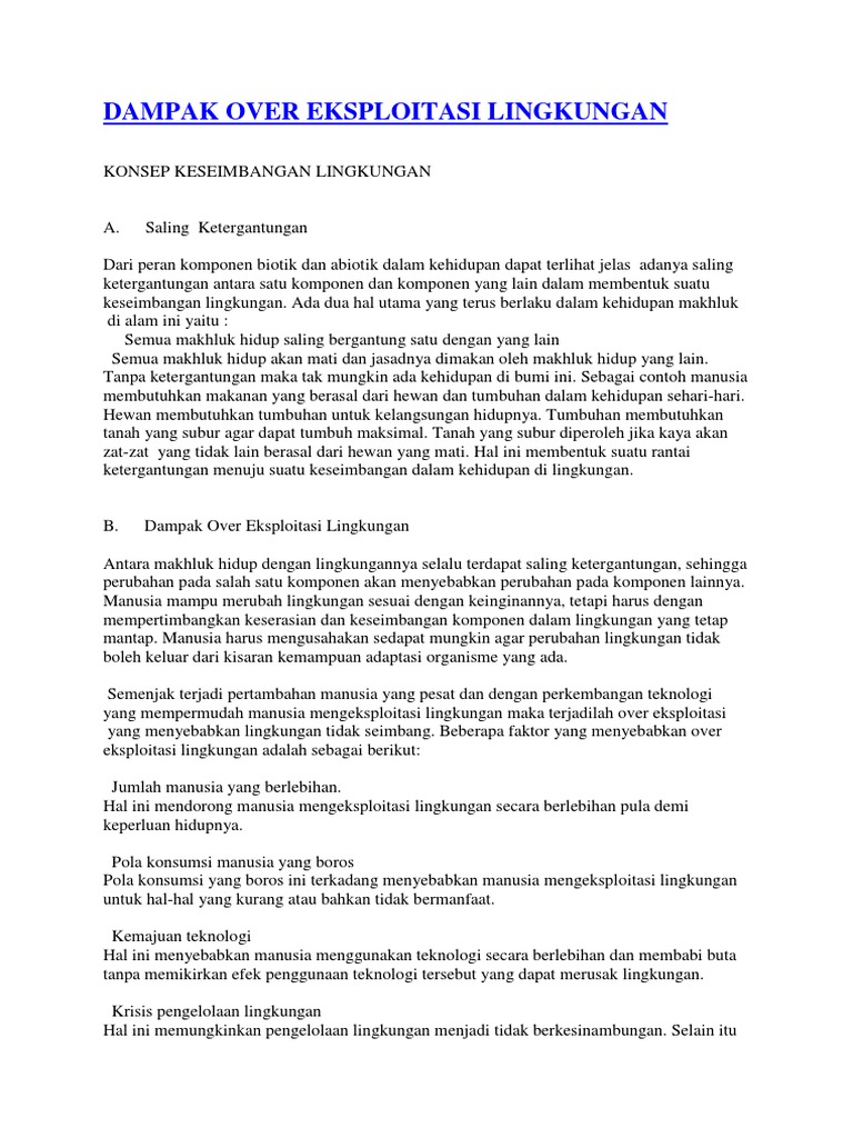 Dampak Over Eksploitasi Lingkungan Pdf