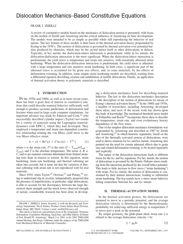 Dislocation Mechanics1 PDF | PDF | Viscoelasticity | Dislocation