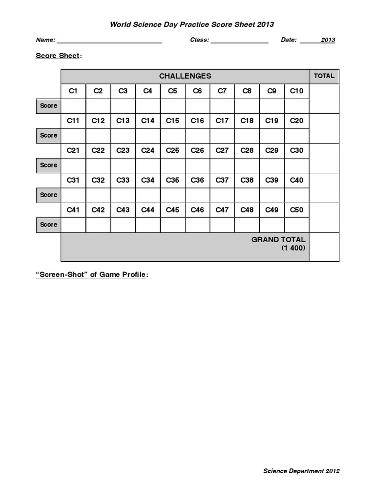 World Science Day Score Sheet 2013 | PDF
