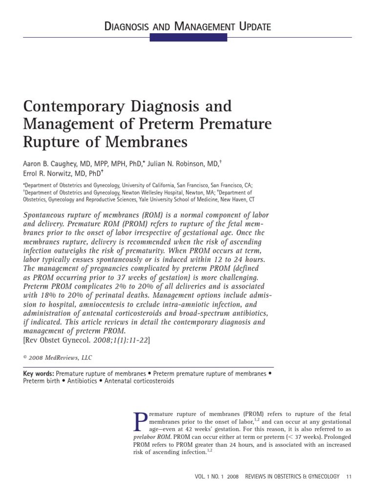 Contemporary Diagnosis and Management of Preterm Premature Rupture of ...