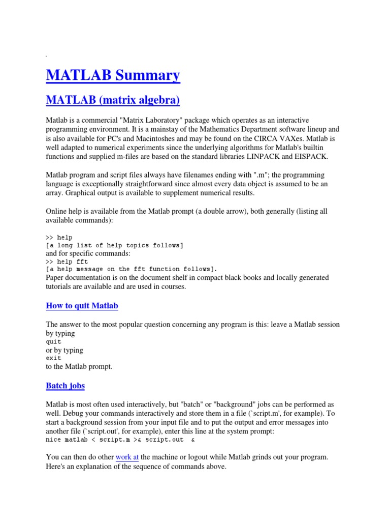 MATLAB Summary | PDF | Trigonometric Functions | Matlab