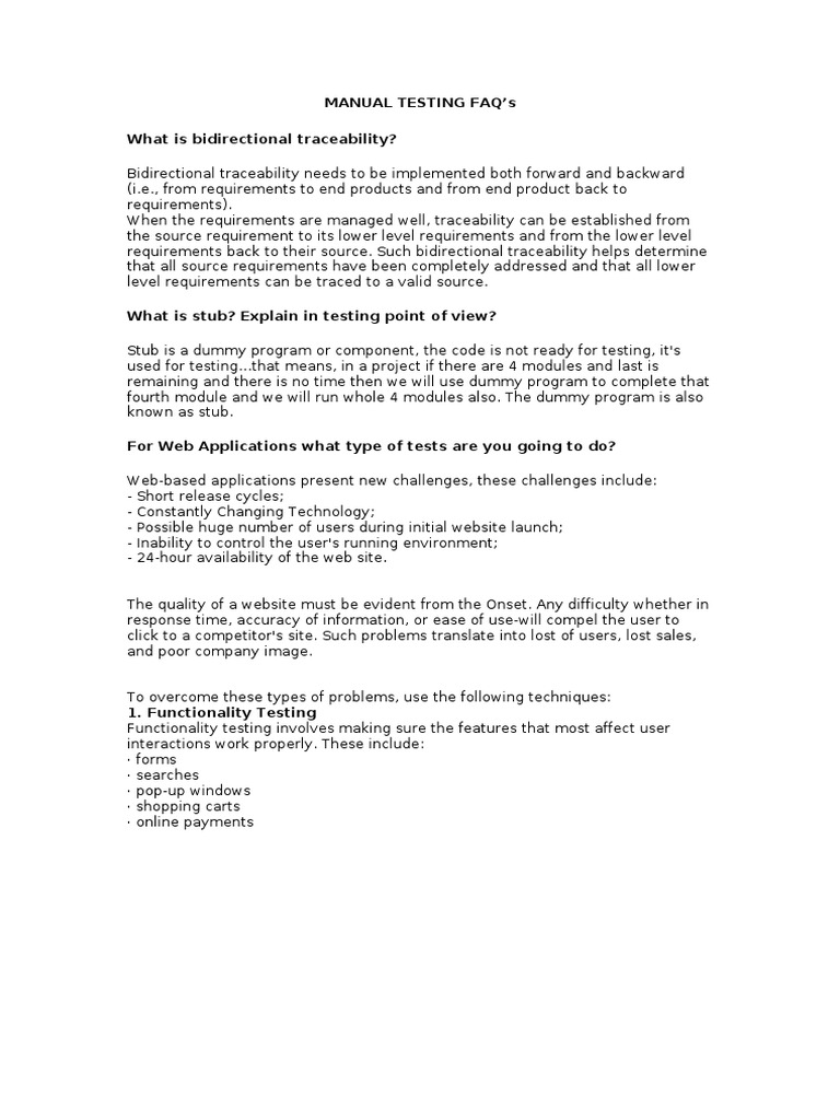MANUAL TESTING FAQ's | PDF | Software Testing | Websites