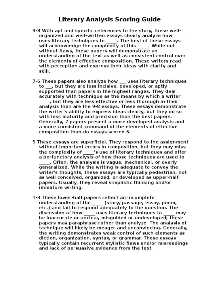 Literary Analysis Scoring Guide Question Integrity