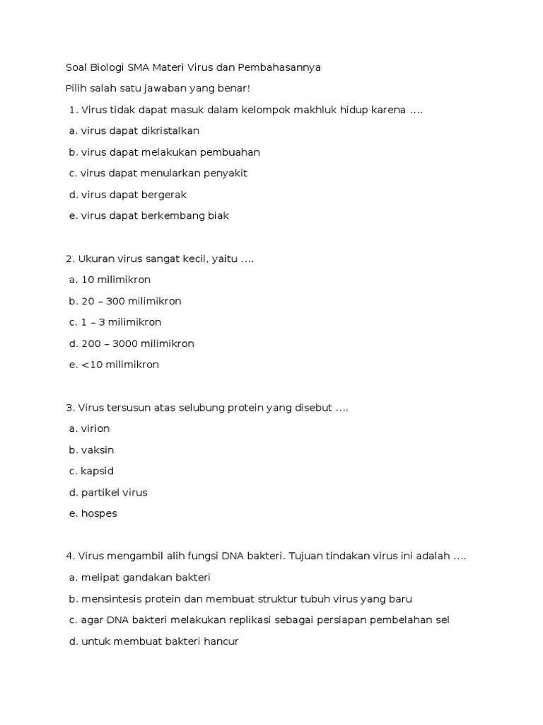Soal Biologi Sma Materi Virus Dan Pembahasannya