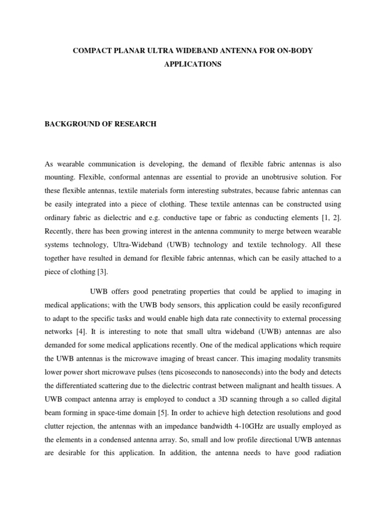 UWB Wearable Antenna Design Study | PDF | Ultra Wideband | Antenna (Radio)