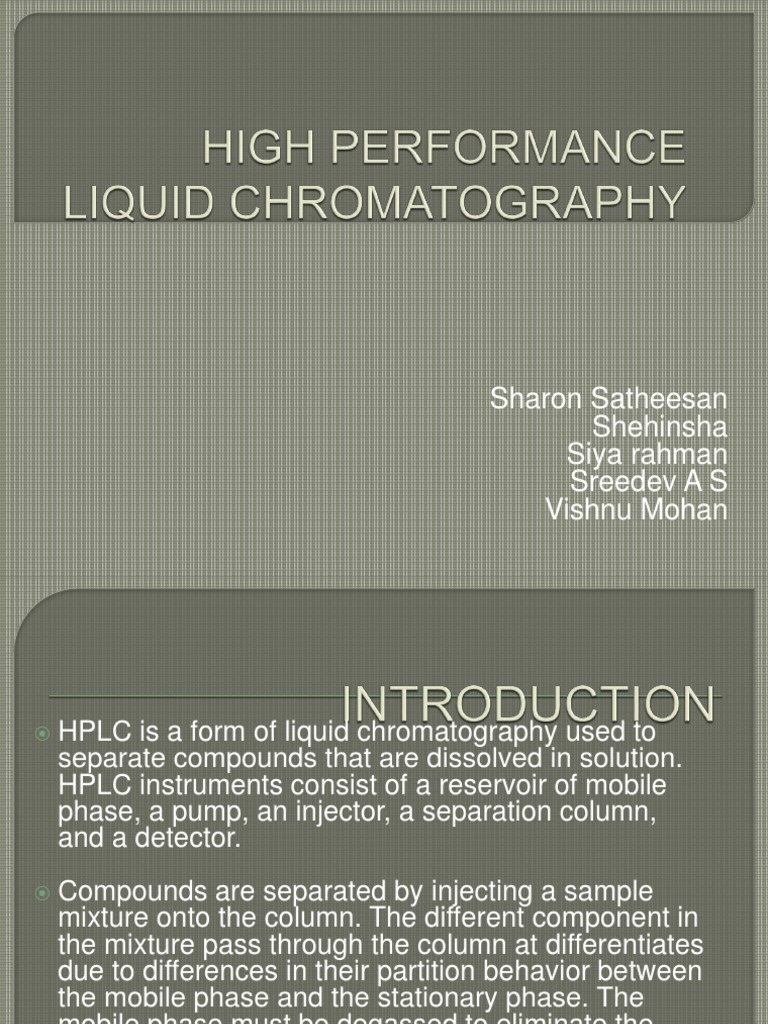 High Performance Liquid Chromatography PDF High Performance Liquid