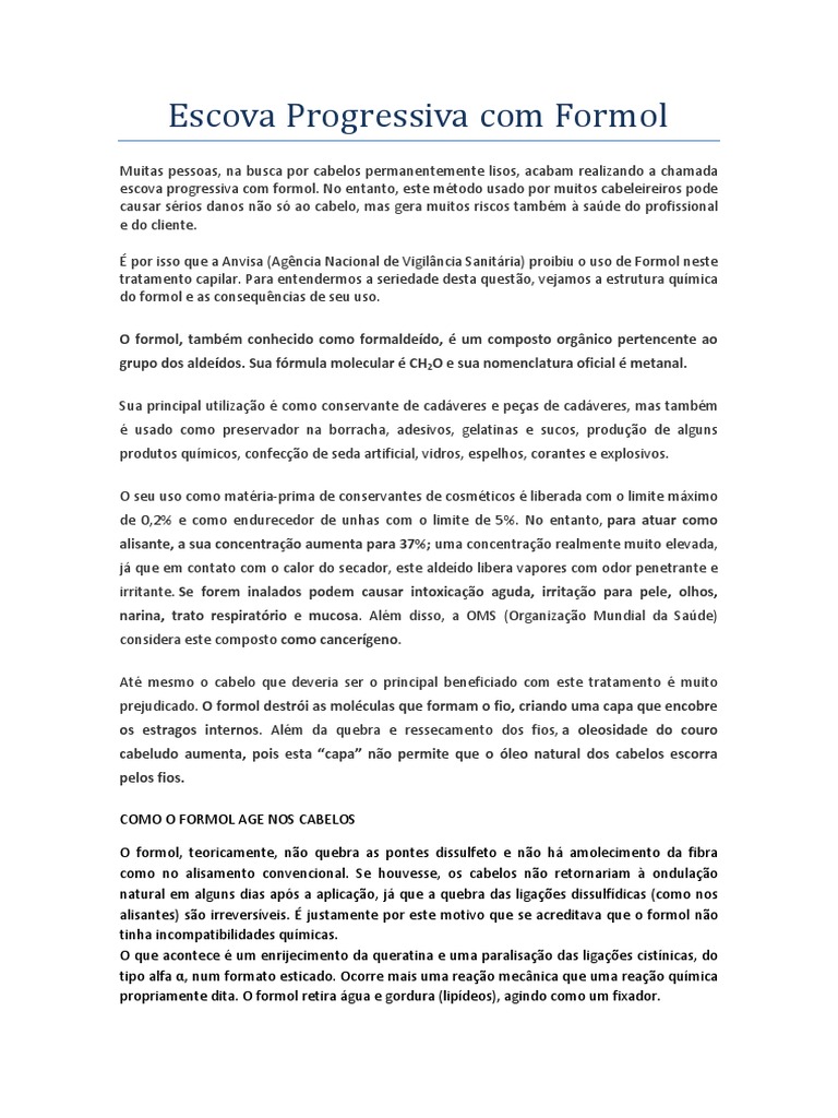 Escova Progressiva Com Formol | PDF | Formaldeído | Substancias químicas