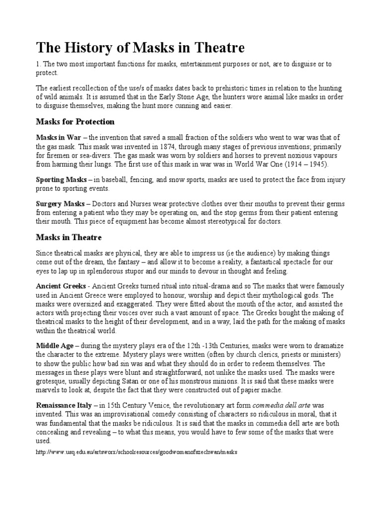 The History of Masks in Theatre PDF Mask Actor