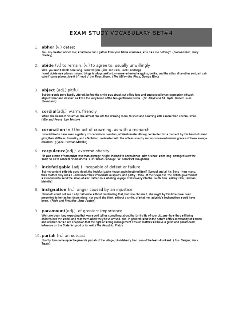 Vocabulary Set 44 for Exam Preparation | PDF | Language Arts ...