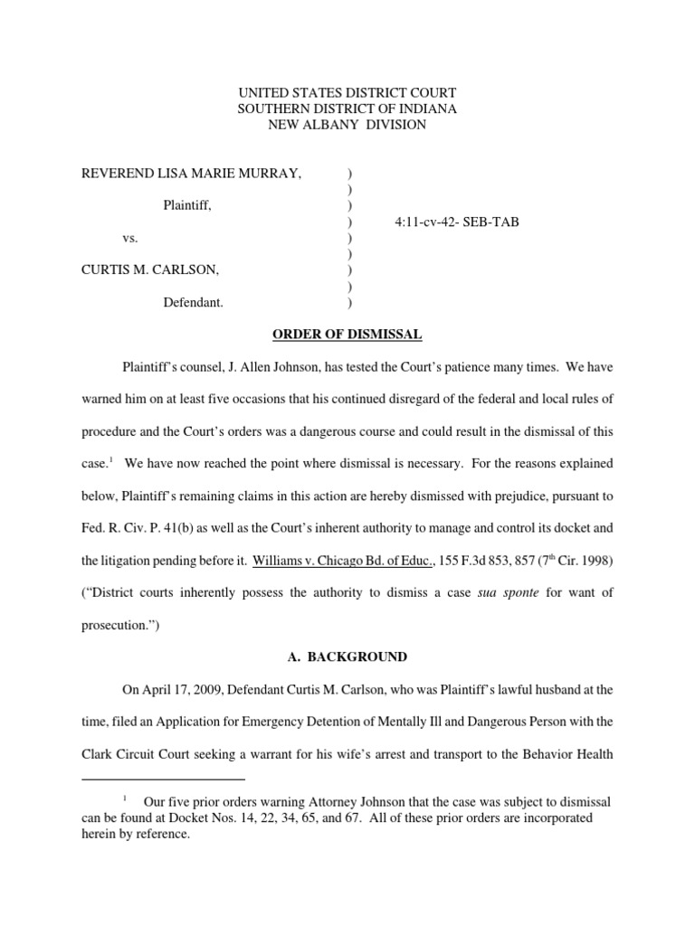 Order: Dismissal For Want of Prosecution | PDF | Complaint 