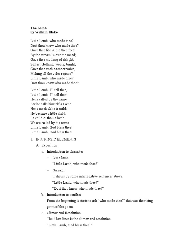 The Lamb By William Blake Little Lamb Who Made Thee PDF Lamb Of 