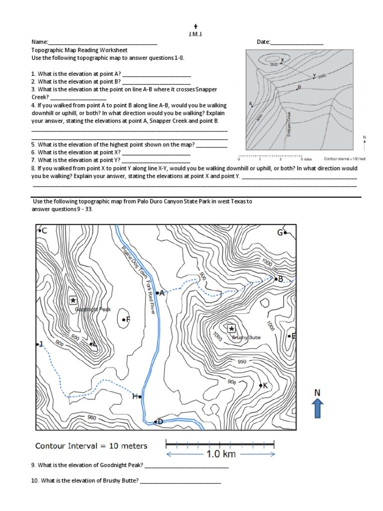 Topographic Map Reading Worksheet | PDF | Geographic Data And ...