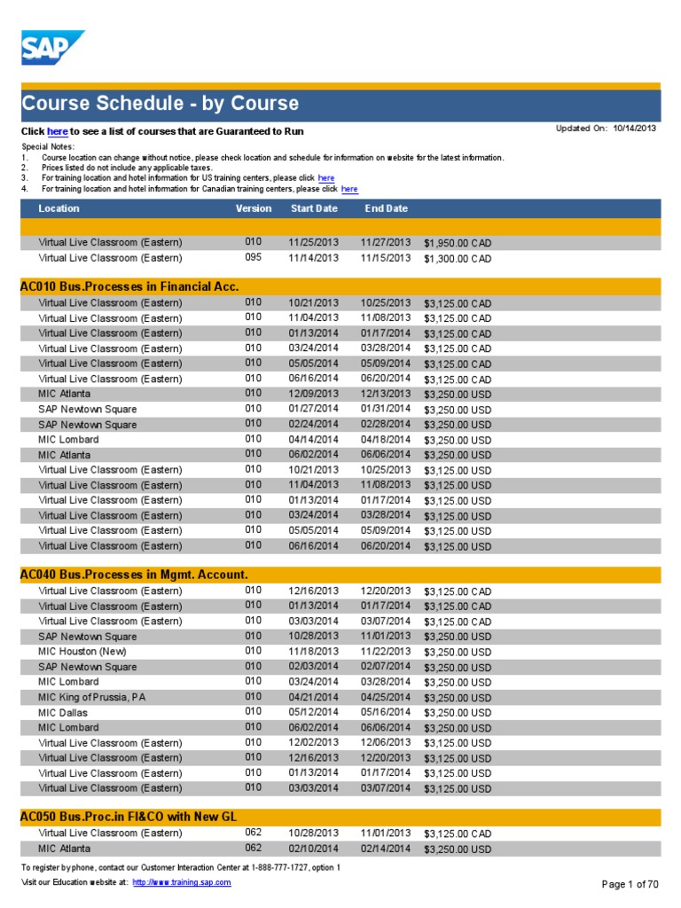SAP course training Course_Guide_by_Course.pdf | Oracle Database