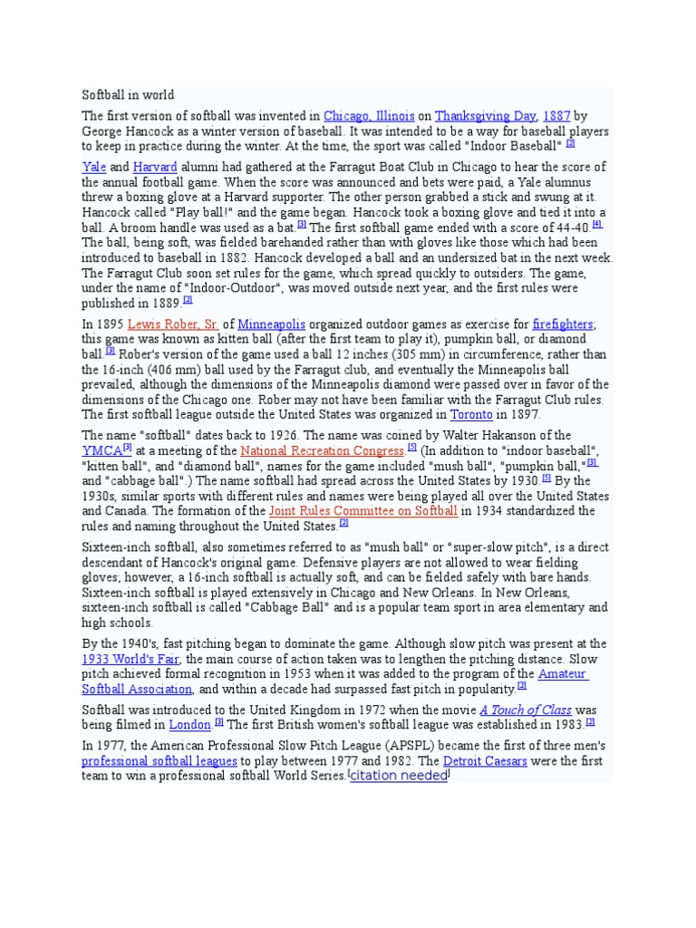 History of Softball PDF Softball Baseball Field