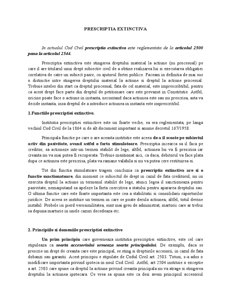 Prescriptia Extinctiva Vechiul Cod Civil Doc