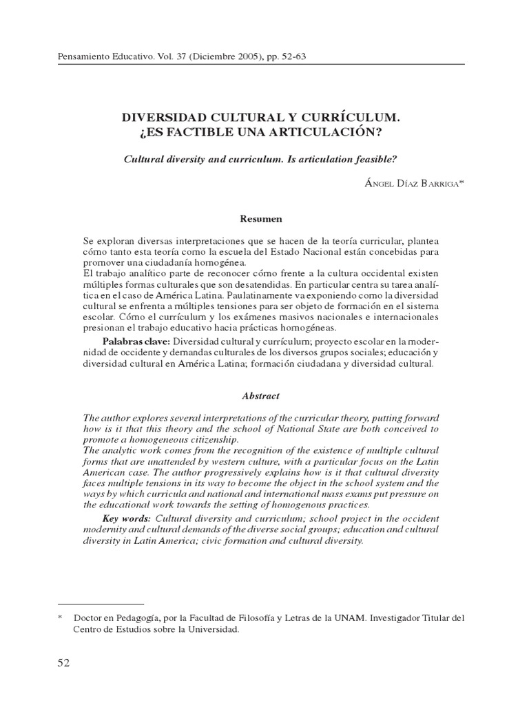 Diversidad Cultural y Educación 2025 | PDF | Plan de estudios | Gente ...