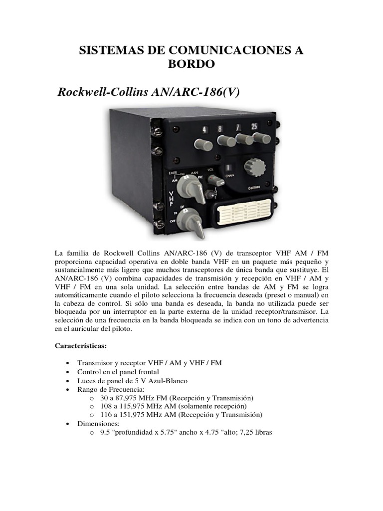 Transceptores Rockwell-Collins AN/ARC-186 | PDF | Modulación de frecuencia | Muy alta frecuencia