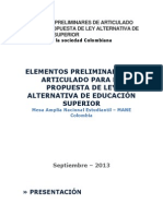 ELEMENTOS PRELIMINARES DE ARTICULADO PARA LA PROPUESTA DE LEY ALTERNATIVA DE EDUCACIÓN SUPERIOR