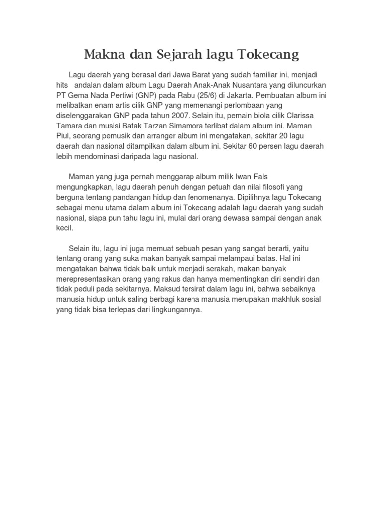 Makna Dan Sejarah Lagu Tokecang