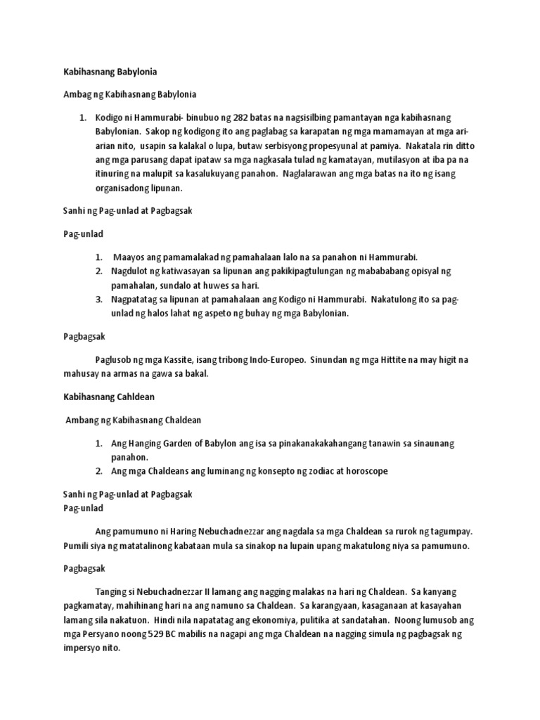 Ambag Ng Kabihasnang Babylonia At Chaldean Docx