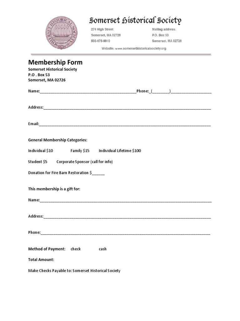 Somerset Historical Society Membership Form | PDF | Business